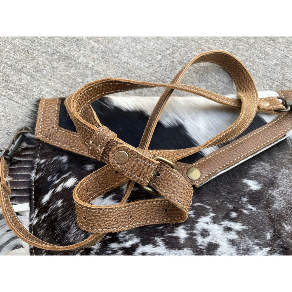 Myra Bag Cowhide Fringe Crossbody Bag Black White Brown Leather Western Boho - Picture 3 of 9